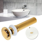 Gold Sink Drain without Overflow Anti Clog Bathroom Faucet Wash Basin Drain Stopperwith Hole