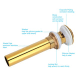 Gold Sink Drain without Overflow Anti Clog Bathroom Faucet Wash Basin Drain Stopperwith Hole