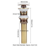 Brass Popup Drain Stopper Bathroom Basin Sink Draining Without Overflow AccessoryAntique Big Bouncing with Hole