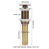Brass Popup Drain Stopper Bathroom Basin Sink Draining Without Overflow AccessoryAntique Big Bouncing Without Hole
