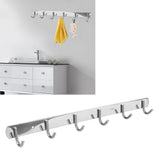 6-Hooks Bathroom Towel Hanger Kitchen Stainless Steel Hook Frame Storage Rack Organizer