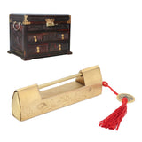 Brass Lock with Key 6.5cm Antique Chinese Style Carved Padlock for Jewelry Box Cabinet