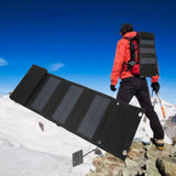 25W 5V Foldable Solar Charger Kit 8 Fold Solar Panels with 1 to 3 USB Charging Cable and Climbing Buckle for Outdoor