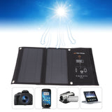 15W Monocrystalline Solar Panel Charger Dual USB Foldable Solar Charging Pack Outdoor Phone Power Bank Black