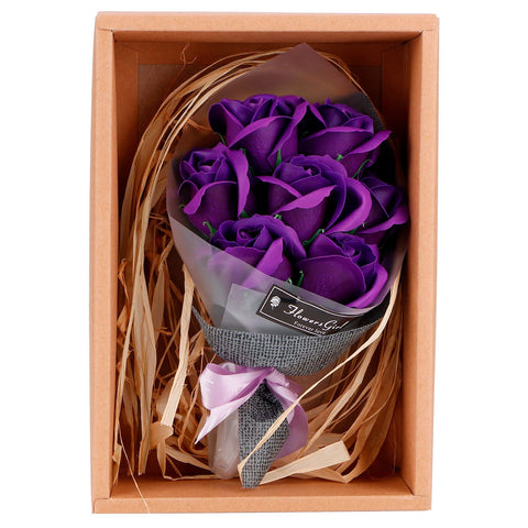 Rose Bouquet Artificial Fake Soap Flower Bunch for Wedding Ceremony Valentine's Day GiftPurple In Australia - Darrahopens