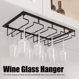 Wine Glass Rack Under Cabinet Stemware Holder Storage Hanger Metal Organizer for Bar Kitchen3 Slot 30x22.5cm Black