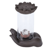 LED Waterfall Backflow Incense Burner with Windproof Cover Handicraft for Home Office Tea House