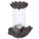 LED Waterfall Backflow Incense Burner with Windproof Cover Handicraft for Home Office Tea House