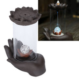 LED Waterfall Backflow Incense Burner with Windproof Cover Handicraft for Home Office Tea House
