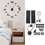 Frameless Wall Clock Sticker Mirror Surface DIY Decoration Living Room Bedroom OfficeBlack