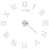DIY Wall Clock Roman Numerals Frameless Mirror Surface Wall Clock Home Living Room DecorSilver