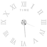 DIY Wall Clock Roman Numerals Frameless Mirror Surface Wall Clock Home Living Room DecorSilver
