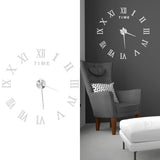 DIY Wall Clock Roman Numerals Frameless Mirror Surface Wall Clock Home Living Room DecorSilver