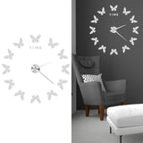 Large Wall Sticker Clock Butterfly Shape Innovation DIY Modern Art Living Room DecorationSilver