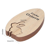 Wooden Egg Shape Ornament Cute Rabbit Tabletop Decor Wooden Craft Ornaments for Home Office