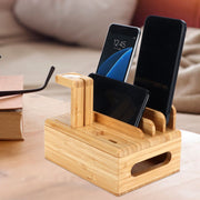 Bamboo Device Organizer Stand Cellphone Tablet Watch Holder Desktop Storage Box Gifts