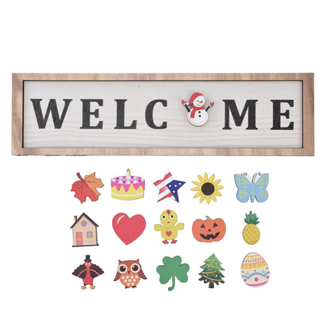 Door Sign Wooden Seasonal Rustic Welcome Door Decoration with 16 Interchangeable Icons for Farmhouse Office Home In Australia - Darrahopens