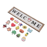 Door Sign Wooden Seasonal Rustic Welcome Door Decoration with 16 Interchangeable Icons for Farmhouse Office Home