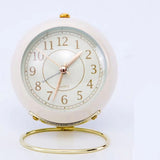 Small Round Clock Circular Base Mute Corrosion Resistance Quartz Bedside Alarm Clock with Night Light for Bedroom School Creamy White, Golden Cover In Australia - Darrahopens