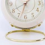 Small Round Clock Circular Base Mute Corrosion Resistance Quartz Bedside Alarm Clock with Night Light for Bedroom School Creamy White, Golden Cover In Australia - Darrahopens