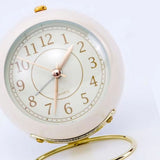 Small Round Clock Circular Base Mute Corrosion Resistance Quartz Bedside Alarm Clock with Night Light for Bedroom School Creamy White, Golden Cover In Australia - Darrahopens