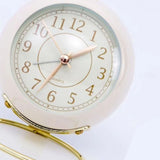 Small Round Clock Circular Base Mute Corrosion Resistance Quartz Bedside Alarm Clock with Night Light for Bedroom School Creamy White, Golden Cover In Australia - Darrahopens