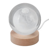 3D Moon Night Lamp Crystal Ball Night Light LED Wooden Inter Carving Tabletop Ornaments for Friends Kids Gifts Moon White Light