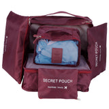 6Pcs/Set Storage Bag Clothing Sorting Bag Luggage Suitcase Packing Organizer for TravellingWine Red