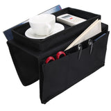 4 Pockets Sofa Armrest TV Remote Control Organizer Armchair Couch Bag with Cup Holder TrayBlack
