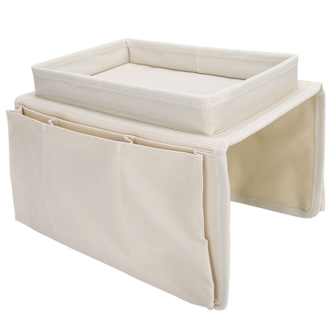 4 Pockets Sofa Armrest TV Remote Control Organizer Armchair Couch Bag with Cup Holder TrayBeige In Australia - Darrahopens