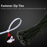 5Packs Cable Ties Zip Wraps Set Disposable Nylon Wire Cord Strap Fastener Fastening OrganizerBlack