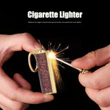 Cigarette Lighter Matchstick Kerosene Lighter Waterproof Lighter Outdoor Vintage Key ChainGolden Brown