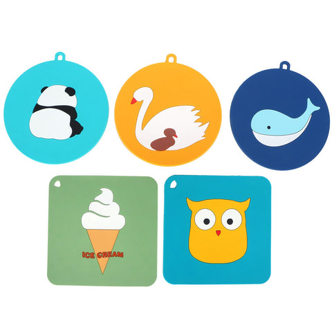 5PCS Silicone Placemat Cute Cartoon Animals Coaster Heat Resistant Table Mats for Home Kitchen In Australia - Darrahopens