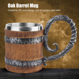 Resin Drinking Mug Oak Barrel Personalized Viking Vintage Stainless Steel HandMade Cup