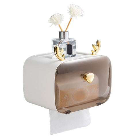 Waterproof Toilet Paper Holder Cute Rod Antlers Transparent Window Adjustable Hanging Wall Mounted Tissue Box HolderWhite In Australia - Darrahopens