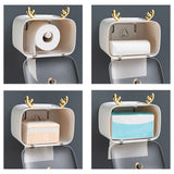 Waterproof Toilet Paper Holder Cute Rod Antlers Transparent Window Adjustable Hanging Wall Mounted Tissue Box HolderWhite