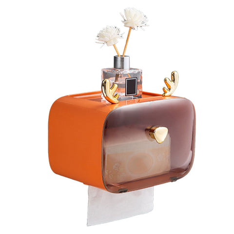 Waterproof Toilet Paper Holder Cute Rod Antlers Transparent Window Adjustable Hanging Wall Mounted Tissue Box HolderOrange In Australia - Darrahopens