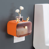 Waterproof Toilet Paper Holder Cute Rod Antlers Transparent Window Adjustable Hanging Wall Mounted Tissue Box HolderOrange