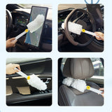 Hand Duster Electrostatic Adsorption Washable Replaceable Cleaning Fibers Telescopic Duster for Floor Desk CleaningFlat White