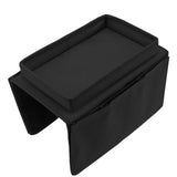 Sofa Tray Folding Arm Storage Holder Table 600D Oxford Cloth Side Pockets for Couch Black