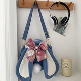 Rabbit Ear Crossbody Bag Summer Oxford Cloth Lovely Bowknot Crossbody Bag for Girls Blue In Australia - Darrahopens