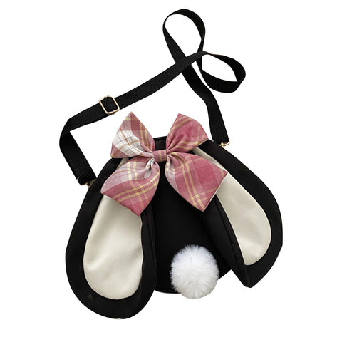 Rabbit Ear Crossbody Bag Summer Oxford Cloth Lovely Bowknot Crossbody Bag for Girls Black In Australia - Darrahopens