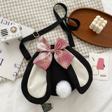 Rabbit Ear Crossbody Bag Summer Oxford Cloth Lovely Bowknot Crossbody Bag for Girls Black In Australia - Darrahopens
