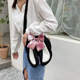 Rabbit Ear Crossbody Bag Summer Oxford Cloth Lovely Bowknot Crossbody Bag for Girls Black In Australia - Darrahopens