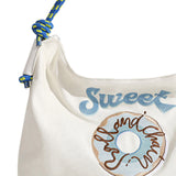 Large Capacity Canvas Bags Hand Embroidered Underarm Bag Versatile Women Tote Bag for Shopping Blue
