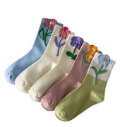 Women Mid Tube Socks Tulip Flower Pattern Cotton Socks Ladies Deodorant Sweat Absorption Socks Mixed Color 5 Pairs Free Size In Australia - Darrahopens