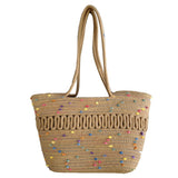 Straw Bag Woven Papyrus Large Capacity Simple Hollow Design Woven Basket Bag for Travel Holiday Colorful Dots in Light Tan In Australia - Darrahopens