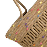 Straw Bag Woven Papyrus Large Capacity Simple Hollow Design Woven Basket Bag for Travel Holiday Colorful Dots in Light Tan In Australia - Darrahopens