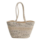 Straw Bag Woven Papyrus Large Capacity Simple Hollow Design Woven Basket Bag for Travel Holiday Black Dots in White In Australia - Darrahopens