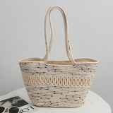 Straw Bag Woven Papyrus Large Capacity Simple Hollow Design Woven Basket Bag for Travel Holiday Black Dots in White In Australia - Darrahopens